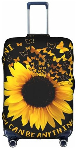GXUNGT Reisegepäckhülle mit Schmetterlings- und Sonnenblumen-Aufdruck, personalisierbar, faltbar, perfekt für alle Reisenden, weiß, L