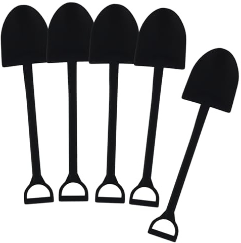 Hordion 50pcs Mini Shovel Shape Spoons, Plastic Dessert Spoon 4.7 Inch Yogurt Ice Cream Shovel, Black