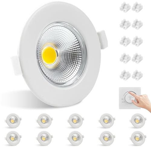 Allesgute 10er LED Einbaustrahler 230V Flach Dimmbar 10W Einbauleuchten Weiße 65-85mm Lochmaß Led Spot 3000K Warmweiß Deckenspot Einbauspots 850LM für Schlafzimmer Küche Wohnzimmer