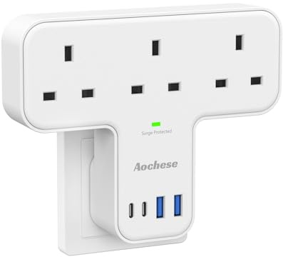 Aochese Multi Plug Adaptor, 7 in 1 Plug Extension Socket 3 Way 4 USB Ports, Power Extender Wall Adaptor for Household Appliances, Iphone, Smartphone, Tablet, Home, Office, Bedroom, Kitche, 13A 3250W