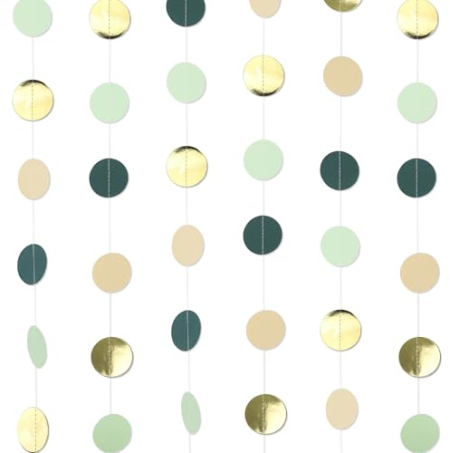 52 Ft Waldgrüne Papier Girlande,4 Stück 4m Papier Girlande Runde,Hängende Grün Circle Dots Garland für Geburtstagsparty, Jubiläumsfeier, Karneval, Hochzeitsdekoration