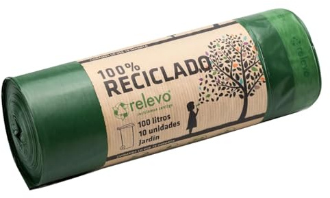 RELEVO - Bolsas de basura 100% recicladas, 100 L, 10 unidades, 6 unidades
