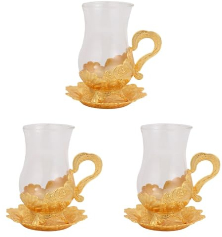 ULTECHNOVO 3 Sets European Style Tea Cup Set Glass Cup and Saucer and Decorative Display
