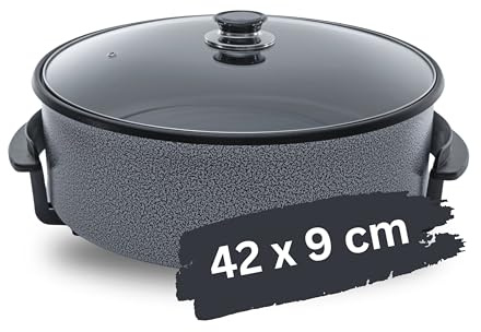 Partypfanne – elektrische Multipfanne mit Antihaftbeschichtung und Thermostat | 7 versch. größen - optimal für Kochen, Braten, Dünsten, Auftauen und Warmhalten (42 x 9cm)
