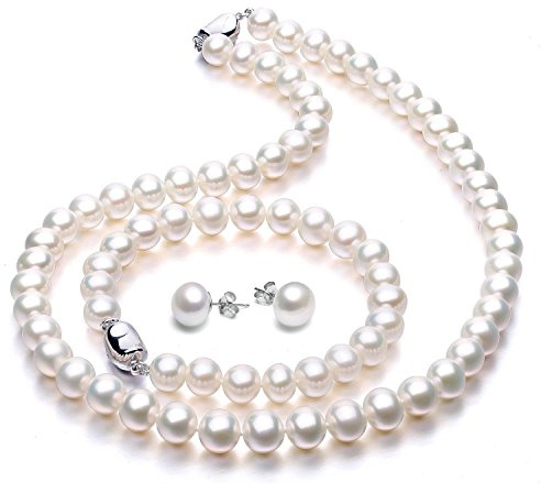 VIKI LYNN Perlen Schmuckset Damen Perlenkette Armband Ohrringe | 7-8mm Süßwasser-Zuchtperlen, S925 Sterling Silber, Perlenschmuck Geschenk für Frau, Mutter, Geburtstag Hochzeit Weihnachten