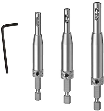 Self Centering Drill Bit Set - 1/4 Inch High-Speed Steel Hinge Drill Bits, Drill Bit Guide Set for Precise Hinge Pilot Holes in Doors, Windows, and Cabinets - Includes 2.4mm, 2.8mm, 3.6mm Sizes