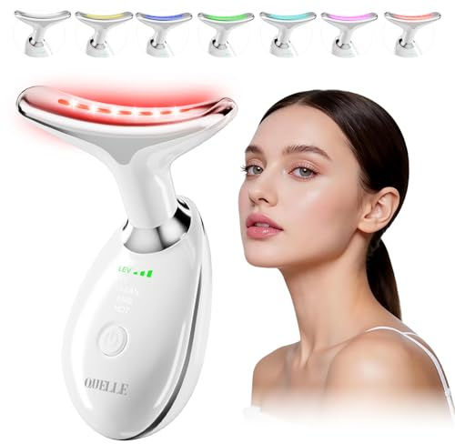 QUELLE Masajeador Facial Electrico Antiarrugas con EMS y 7 Colores LED, Face Massager Reafirmante con 3 Modos y Calor 45°C, Masajeador para Cara y Cuello, Masaje Facial para Cuidado de la Piel