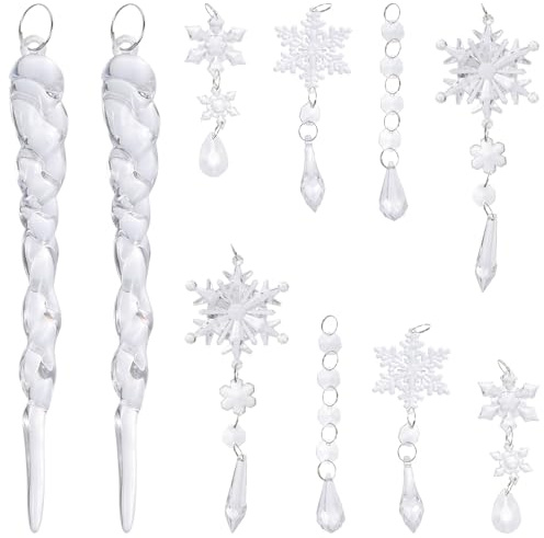PRETYZOOM 10pcs Acrylic Christmas Hanging Snowflake Icicle Pendants for Tree Decoration Holiday Xmas Ornaments Set
