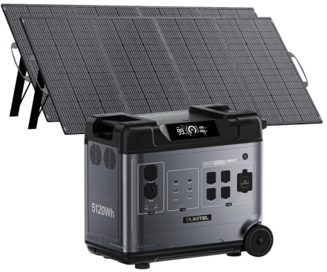 OUKITEL P5000 Plus Estacion de Energia Portatil 3600W con 2 Panel de 400W, 5120Wh Generador Solar, Batería LiFePO4, 15 Porte, Power Station para Camping, Caravana y Emergencias