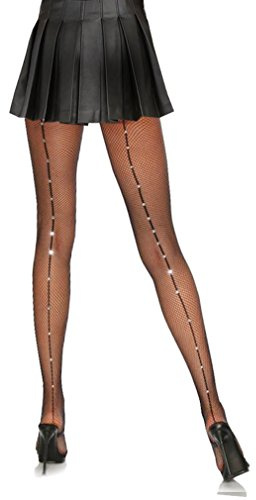 PrettyLoveHose Collant Resille Noir Effet Couture Orné Strass,Noir,Taille Unique T1 à T3 (36-38-40)