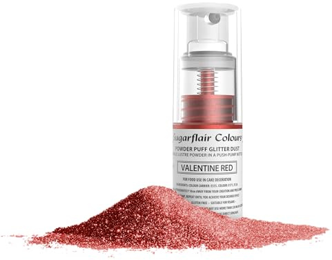 Sugarflair Valentine Red Essbares Glitzerstaubspray (kein Aerosol) – verleiht Kuchen, Cupcakes, Schokolade, Backen, Desserts, Eis, Getränken, Cocktails und mehr einen schimmernden Glanz – 10 g