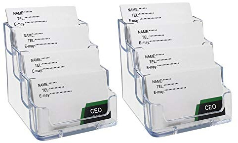 Heqishun 2 Piezas de Portatarjetas Soportes para Tarjetas de Vista Profesional Titulares de Tarjetas de Negocios Tarjetero de Acrílico Transparente Capacidad de 240 Tarjetas 4 Compartimentos