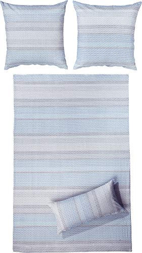 Erwin Müller Bettwäsche, Bettgarnitur Seersucker 100% Baumwolle hellblau-Natur Größe 40x80 cm / 200x200 cm - bügelfrei, mit praktischem Reißverschluss, temperaturausgleichend
