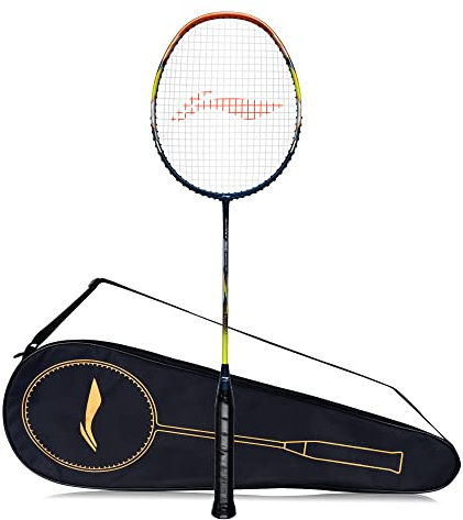 - Badminton Racquet, Raqueta de bádminton sin encordar de Fibra de Carbono Li-Ning G-Force Superlite 3900 con Cubierta Completa (Negro/Dorado), G4,
