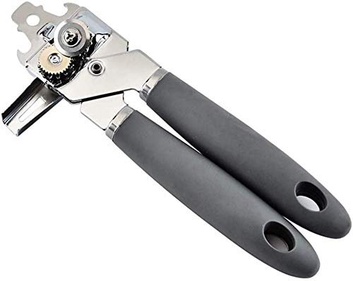 Can Opener Stainless Steel Blade for Safety - Smooth Robust Edge 3 In 1 Manual Bottle Opener for Kitchen, Camping Restaurant, Gray