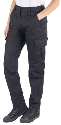 Lee Cooper Workwear LCLPNT241 Ladies Heavy Duty Easy Care Multi Pocket Work Safety Classic Cargo Pants Trousers, Black, 18 UK / 32 Leg (Long)
