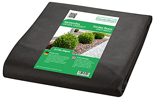 GardenMate 20m² Unkrautvlies Gartenvlies wasserdurchlässig – Unkrautfolie Gartenflies – Unkrautflies 2m x 10m - 50g/m² – Gartenfolie Reißfestes Unkrautschutzvlies - Hohe UV-Stabilisierung