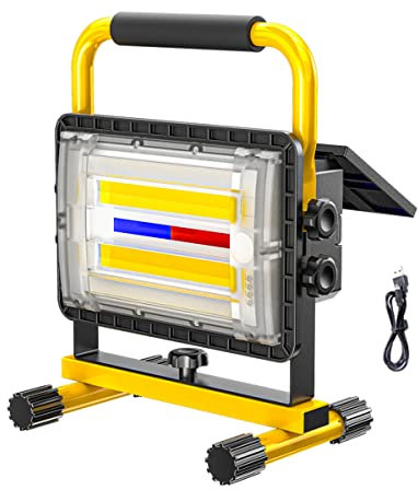 LED Projecteur de Chantier à 180W Rechargeable Lampe de travail Solaire, IP65 Imperméable Projecteur de construction avec Port d' USB, 4 modes, Batterie 20800mAh, pour Camping Travaux d'Atelier