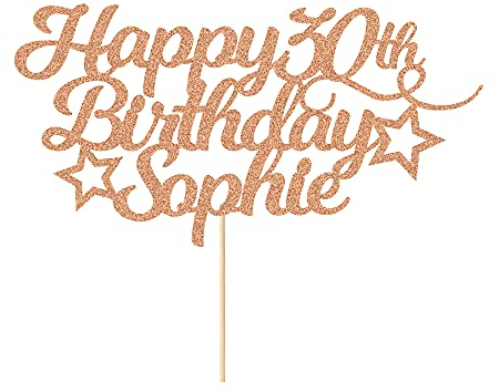 Personalised Happy Birthday Cake Topper Customised with Any Age Name Party Cake Decoration 16 18 21 40 60 Double Sided Glitter Card Rose Gold