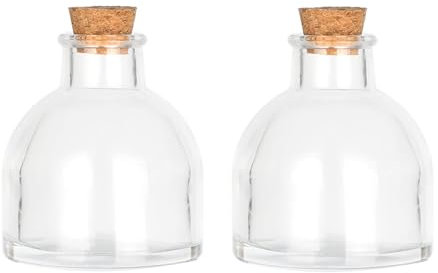 Magic Season Decorative Glass Bottles with Cork Stoppers (50 ml Round Bottles / 2 Pcs)