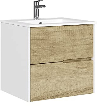 Baikal Mobile bagno Gavin, 2 cassetti, sospeso a parete. Include lavabo in ceramica. Varie finiture. Consegnato assemblato. Senza Specchio 70 cm Nature