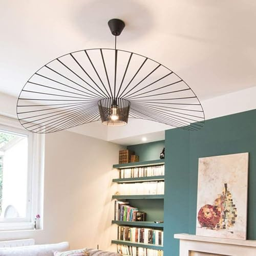 Vintage Hängeleuchte Wohnzimmer LED Vertigo Pendelleuchte (Licht Höhenverstellbar) Fiberglas/PU Hut Lichter E27 Kronleuchter für Restaurant Schatten Modern Schwarz Hängelampe