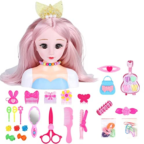Asarly 25 bambole per acconciature per bambini, set da gioco con testa di bambola di bellezza, accessori per capelli, set da gioco per ragazze e bambini