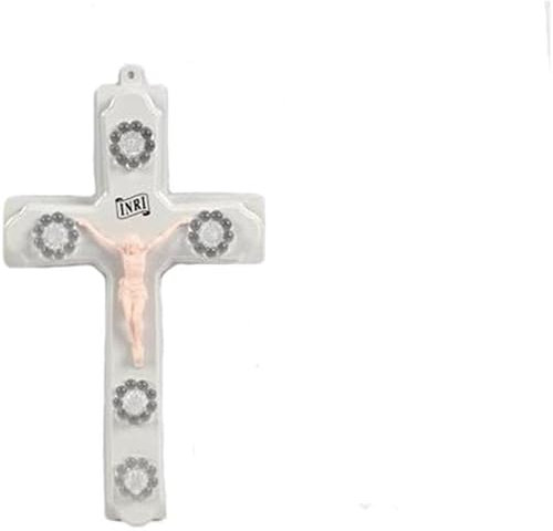 Generico Crocifisso Croce votiva elettrica a 5 LED a Pile intercambiabili 26x16cm