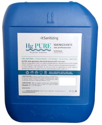 Hg Pure Disinfettante Igienizzante Liquido e Ricarica per Spray Multiuso per Mani, Ambiente e Animali 5 litri Antibatterico Sanificante liquido no Alcool Elimina Virus Naturale - Made in Italy