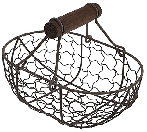 DOITOOL Antiker Eierkorb aus Draht mit Holzgriff Primitive Vintage Hühnereierkörbe Halter Sammelkorb für Küche Wohnzimmer