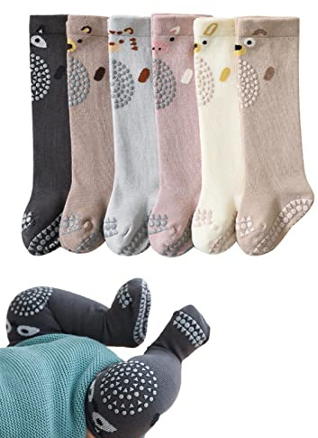Toddlers Knee High Socks Girl Boy Non Slip with Grips Anti Skid Socks Newborn Infant Indoor Floor Crawling Tube Stockings (as1, age, 0_month, 12_months, S)