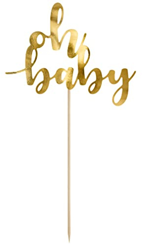 XL Cake Topper Oh Baby Gold – Kuchenstecker Baby Shower Deko, Tortenstecker für Geburt, Gender Reveal & Babydusche, Kuchendeko Kuchenaufsatz, Made in EU
