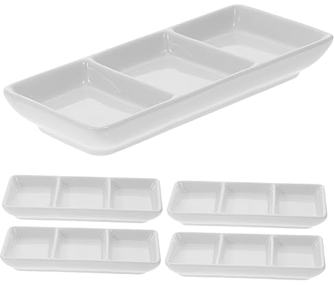 BESTonZON 5 Stück Drei Gitter Mini-Teller Kleine Glasschüsseln Ketchup-Untertassen Dip-Schalen 3Er-Set 3-Gitter-Keramik-Dip-Schale Keramik-Sauce- Kleine -