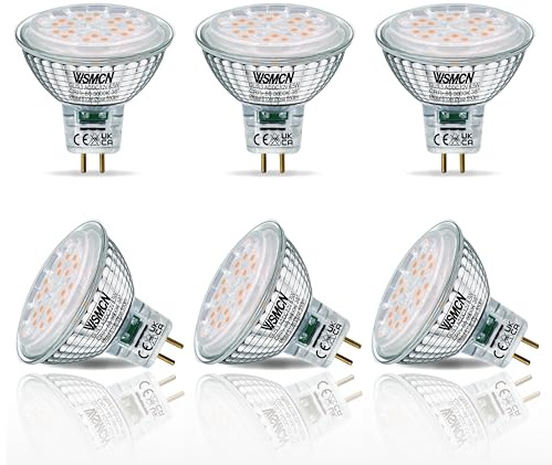 WSMCN GU5.3 MR16 LED Warmweiß 12V Lampe, 6.5W Ersetzt 50W Halogen Leuchtmittel, 3000K 550Lm Reflektorlampe, AC/DC 12Volt Flimmerfrei Strahler, 38°Abstrahlwinkel Spot, Nicht Dimmbar Birnen, 6 Stücke