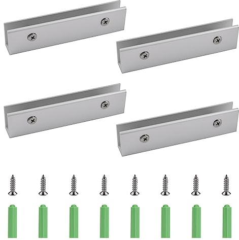 UFURMATE Glasklemme, 4 Stück, verstellbare, rechteckige Glasregalhalterung, Aluminiumlegierung, Glasregalklemmen, Wandmontage, Glasregalstützen, Befestigungsstrebe für 5–8 mm dickes Glas, 4 Stück