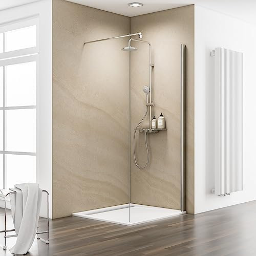 Schulte paroi de douche fixe à l’italienne 80 x 200 cm, aspect chromé, 122 cm barre de stabilisation incluse, verre de sécurité 6 mm transparent antical, plage de réglage 78.-80.0 sur receveur