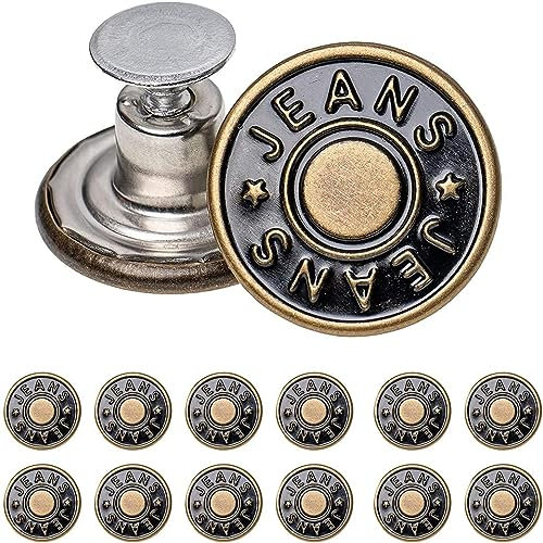 12 Stück Jeans Knöpfe Ohne Nähen, 17mm Knöpfe für Jeans mit Nieten, Abnehmbar Instant Knöpfe, DIY Jeansknopf, Metall Hosenknopf zum Erweitern oder Reduzieren der Hosengröße Bronze-farben (#35)
