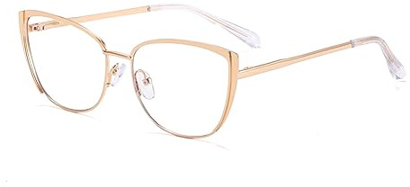 kachawoo Gafas de bloqueo de luz azul retro para mujer, montura de metal, ojo de gato, antiluz azul, dorado con transparente, medium