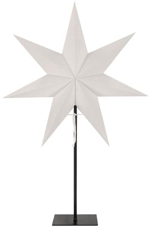 LED Universum - Papier Weihnachtsstern Tischleuchte Standstern weiß, schwarzer Metallfuß, Dekostern mit Kabelschalter, E14 Fassung, 75cm Höhe, 55cm Breite