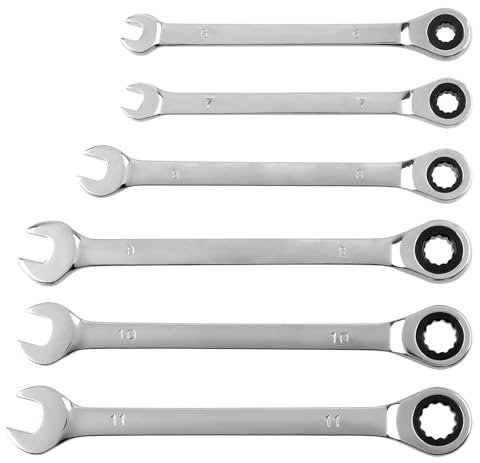 NAMYEUT Set di 6 chiavi a cricchetto, 6 – 11 mm, chiave a cricchetto, chiave a forchetta, chiave combinata ad anello, angolo di rotazione di 5°, chiave a 72 denti per lavori di manutenzione