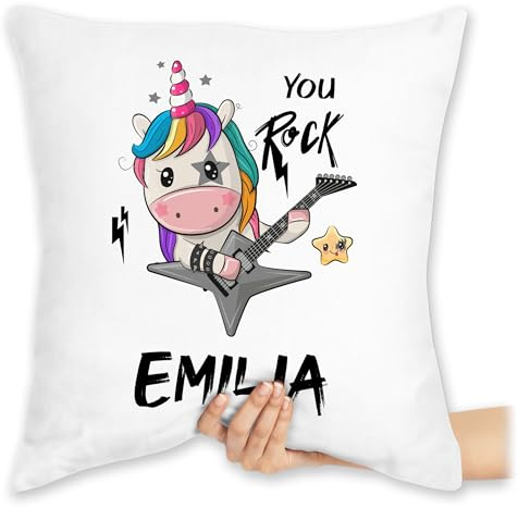 Kissen 40x40 Zierkissen - Einhörner - You Rock Metal Einhorn Geschenk Metalhead Unicorn Geschenk Gitarrist I - 40 x 40 cm - Weiß - einhornkissen Unicorns Rockstar Einhorn-Kissen einhörnern