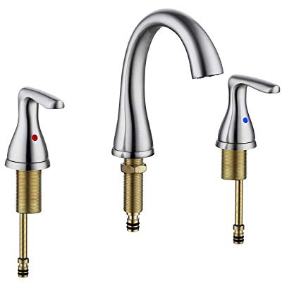 Badezimmer-Waschtischarmatur, 10,2 cm, breite Waschtischarmatur, gebürstetes Nickel, Waschtischarmatur, Edelstahl, bleifrei, Waschraum-Waschtischarmatur, 2 Griffe, 3 Löcher, Warm- und Kaltmischbatteri