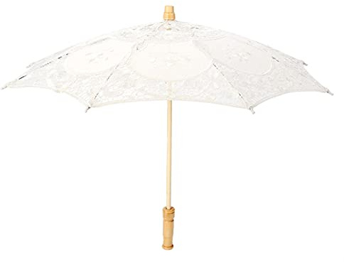 Generic Lace Umbrella, Handmade Wedding Lace Parasol, Flower Embroidery Silk Umbrella for Wedding Decoration, Photo Props, Party Supplies, Cosplay (Large Size, Diameter: Approx. 53cm / 20.9in, Beige)