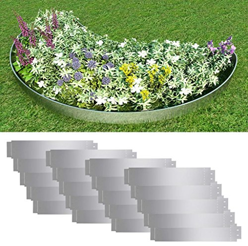 Rasenkanten 20 STK., Chaduof Beetumrandungen, Beeteinfassung, Grabumrandung, Zaun Garten, Beetzaun, Beetabgrenzung, Verzinkter Stahl 100 x 20 cm
