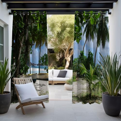 BESTORI Outdoor Vorhang 2 Stück Wasserdicht Wetterfest Sonnenschutz Sichtschutz Verdunkelungs Meerblick 3D Gedruckt Vorhänge mit ösen für Terrasse Balkon, Stil 12, 105x230cm