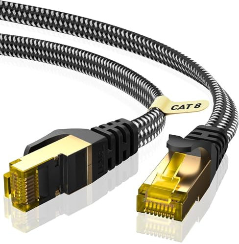 ARISKEEN Cat 8 Ethernet-Kabel 0.5M, Cat8 Geflochten Flach Hochgeschwindigkeit (40Gbps 2000Mhz/s) Gigabit Rj45 STP Geschirmtes Internet Netzwerk Lan Patch Kabel Draht für Router Modem Patch Panel