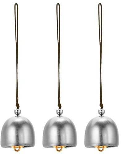 PATIKIL 3 Pcs Carillon Éolien, Cloches Suspendues Cloches de Temple Rétro Extérieur Suspendu Métal Carillon à Vent Chinois Rond pour Extérieur Jardin Camping, Argenté Brun