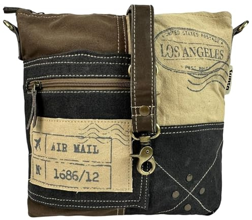 Sunsa Canvas Umhängetasche Damen im Vintage Look, Patchwork Schultertasche | Mittelgroße Crossbody Bag, Handtasche für Freizeit, Büro, Studium, leicht, robust, alltagstauglich, mit verstellbaren Henkel