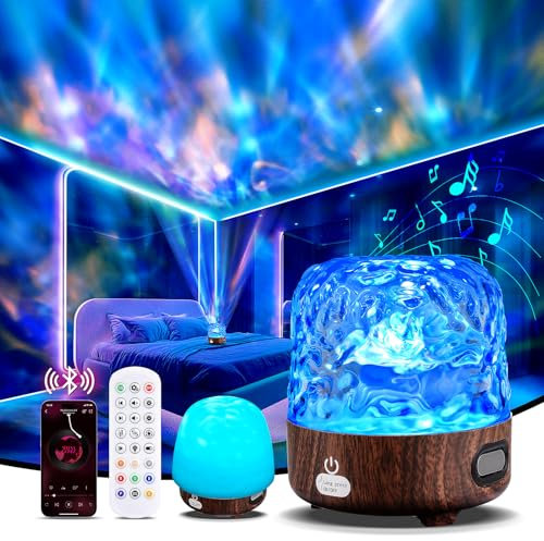 SUPPOU Ocean Wave Projector Lamp, Night Light with Bluetooth Speaker and Remote Control, 16 Colors of Galaxy Projector Sensory Lights, Suitable for Room Decor, Bedroom Accessories and Gifts (Round)