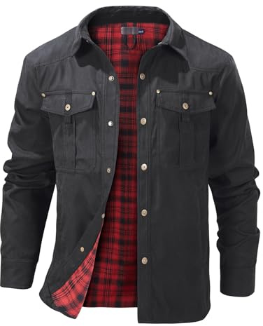 Rousytn Men's Mens Vintage Flannel Lined Shirt Jacket Mens Vintage Flannel Lined Shirt Jacket